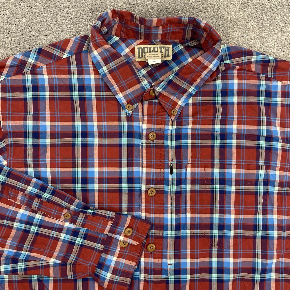 Duluth Trading Shirt Mens XL Red Plaid Button Up Long Sleeve Outdoor